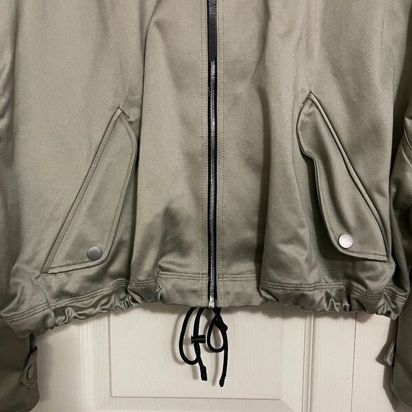 Rag & Bone Womens Green Shiny Hooded Full Zip Vetiver Cropped Randi Jacket Large - Picture 4 of 8